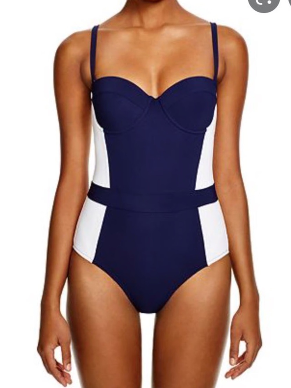 Tory Burch Navy and White Colorblock One-Piece Swimsuit